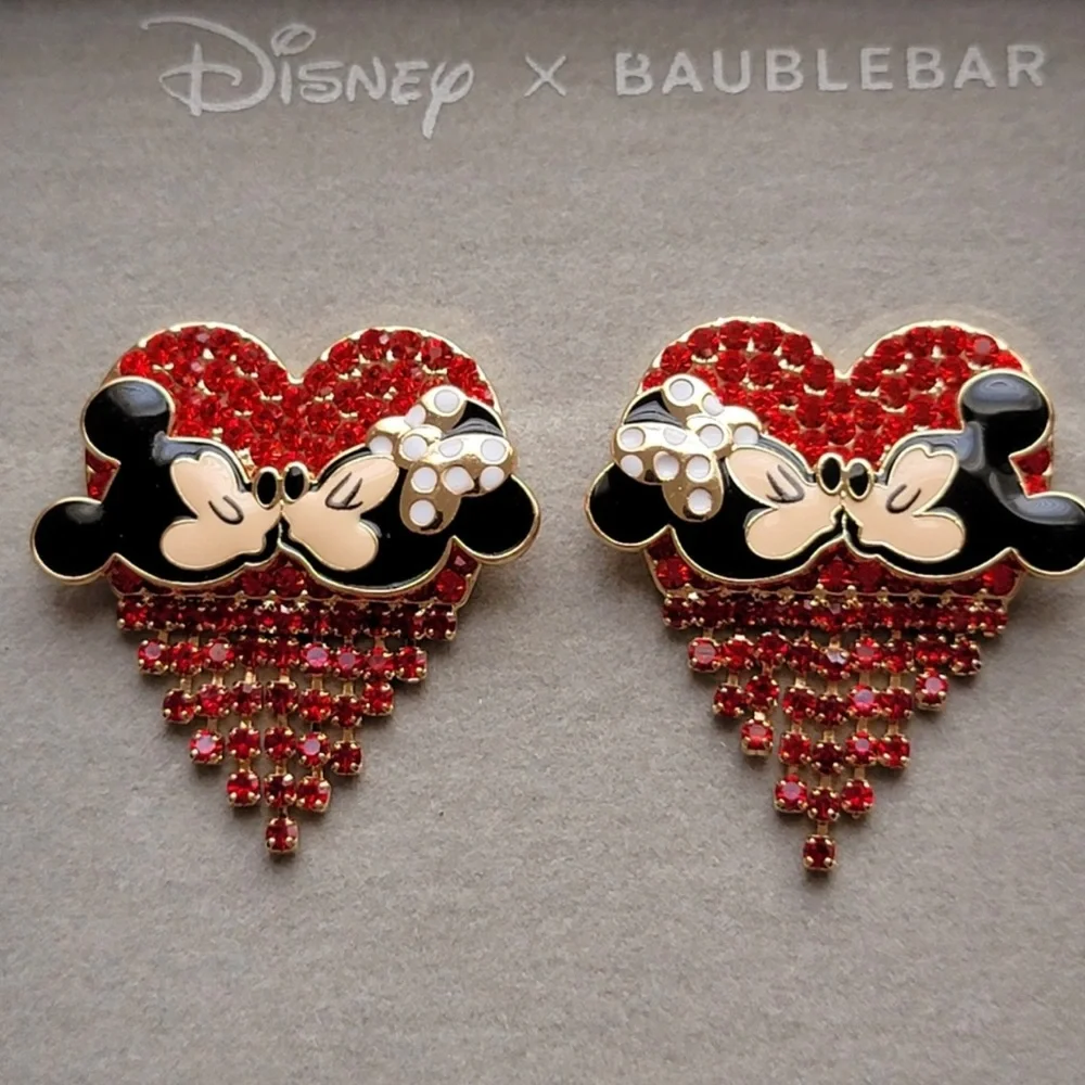 🛑SOLD🛑 Disney X Baublebar Kissing Minnie & Mickey Mouse Earrings Heart-shaped - Picture 1 of 1